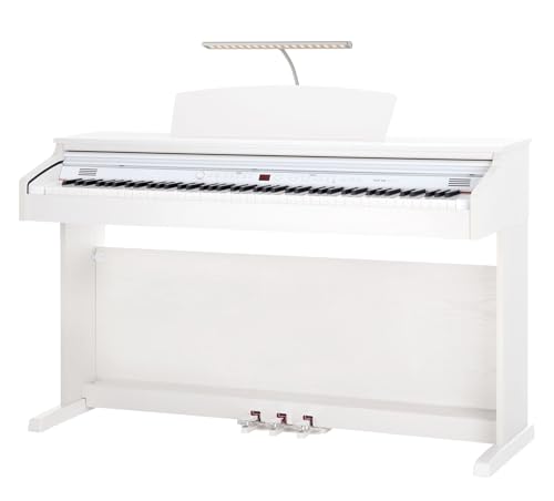 Classic Cantabile DP-50 WM E-Piano Kopfhörer Set - Digitalpiano mit Hammermechanik - 88 Tasten - Piano für Anfänger - Set inklusive dimmbarer Pianoleuchte - weiß matt