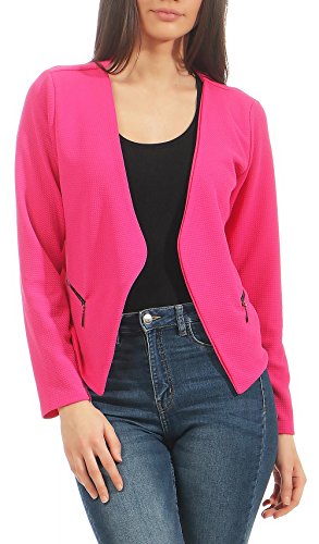 Malito Damen Blazer ohne Kragen | Sakko im Basic Look | Kurzjacke mit Zipper | Jacke - Jackett - Blouson 6040 (pink, M)