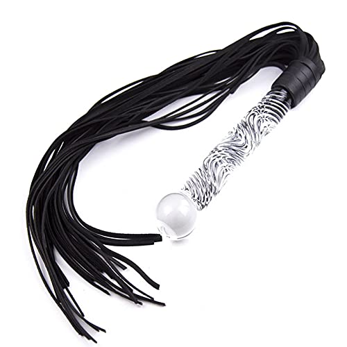 Leather Whip with Glass Pleasure Wand with Ball Tip - Sex Toy for BDSM or Anal Sex/Masturbation