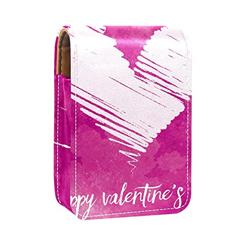 Lippenstift-Etui mit Aufschrift "Happy Valentine's Day", mit Spiegel, Mini-Lippenstift-Aufbewahrungsbox für Damen, Mehrfarbig, 9.5x2x7 cm/3.7x0.8x2.7 in