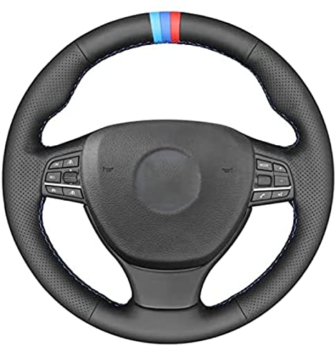 Auto-Lenkradabdeckung aus schwarzem Leder, für BMW M Sport F10 F11 F07 M5 F10 2011–2013 F12 F13 F06 F01 F02, rote und Blaue Linie