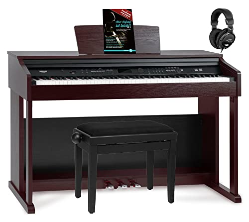 FunKey DP-2688A BM Digitalpiano Set - 88 anschlagsdynamische Tasten - Hammermechanik - 128-fach polyphon - 360 Sounds - 160 Styles - Spar-Set inkl. Klavierbank, Kopfhörer & Schule - braun matt