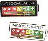 MBELLO Social Battery Pin, interaktive Emaille Pins, lustiger Social Battery Pin, Emaille Mood Pin für 7 Tage die Woche, funktionale Brosche (Black+White)