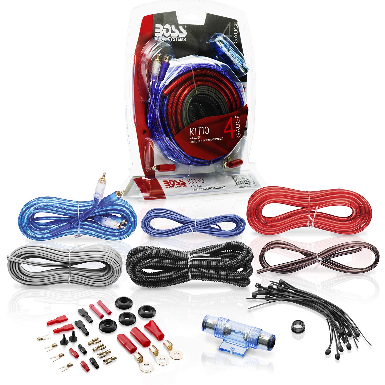 BOSS AUDIO KIT-10 4 Gauge 5,19 mm Auto Installations-Set Verstärker Endstufe Kabel Anschlusskabel Cinch Kabel