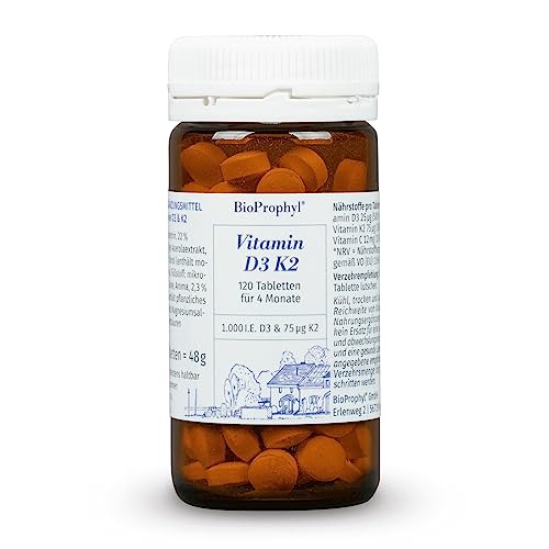 BioProphyl® Vitamin D3 K2-1.000 I.E. natürliches Vitamin D3, 75 µg fermentatives Vitamin K2 (Menachonin) und Acerolafruchtpulver - 120 säuerlich fruchtige Lutschtabletten