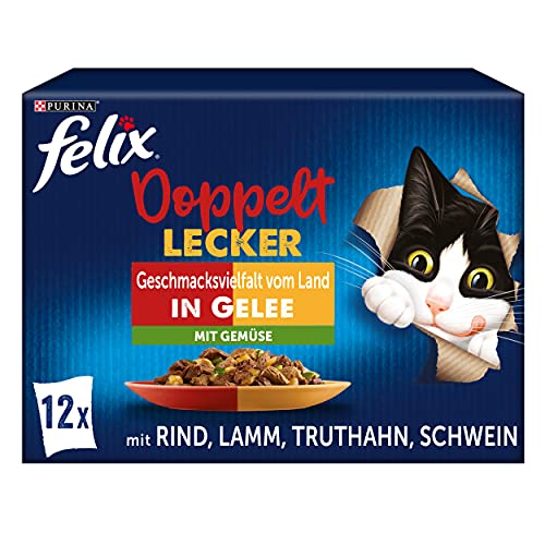 FELIX So gut wie es aussieht Doppelt Lecker Katzenfutter nass in Gelee, Sorten-Mix, 4er Pack (4 x 24 Beutel à 85g)