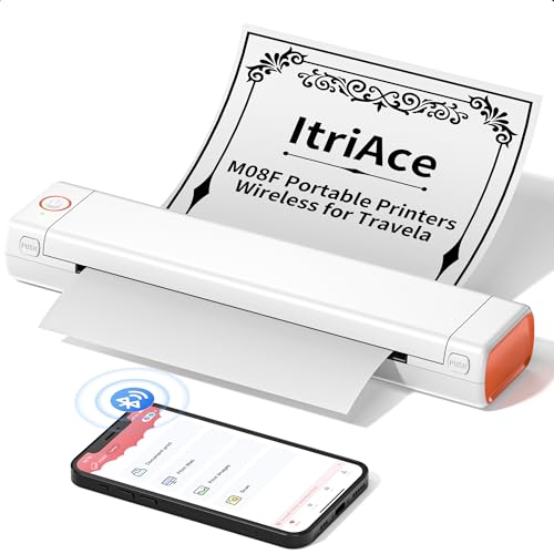 ItriAce Tragbarer Drucker, M08F tragbare Drucker, kabellos, für Reisen, tintenloser Thermodrucker, unterstützt 21,6 x 27,9 cm, US-Briefpapier, kompatibel mit Telefon und Laptop, für Zuhause, Büro,