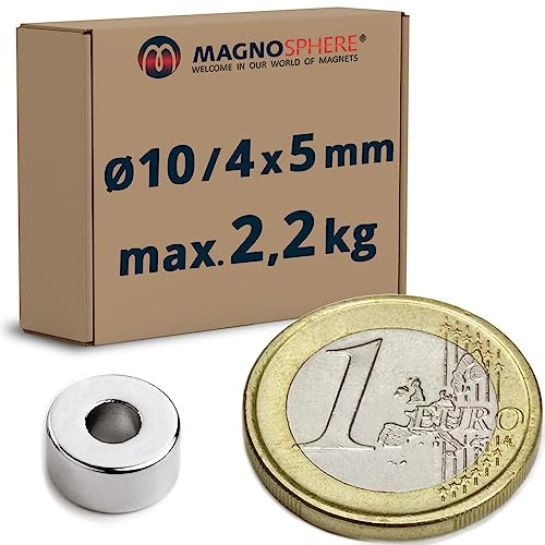 30 x Ring-Magnete Magnet-Ringe aus Neodym (NdFeB) - Haftkraft bis 36kg - starke Magnete in Ringform für Industrie und Zuhause, Menge/Größe: 30 Stück - Ø10/4x5mm | 2.2kg Haftkraft