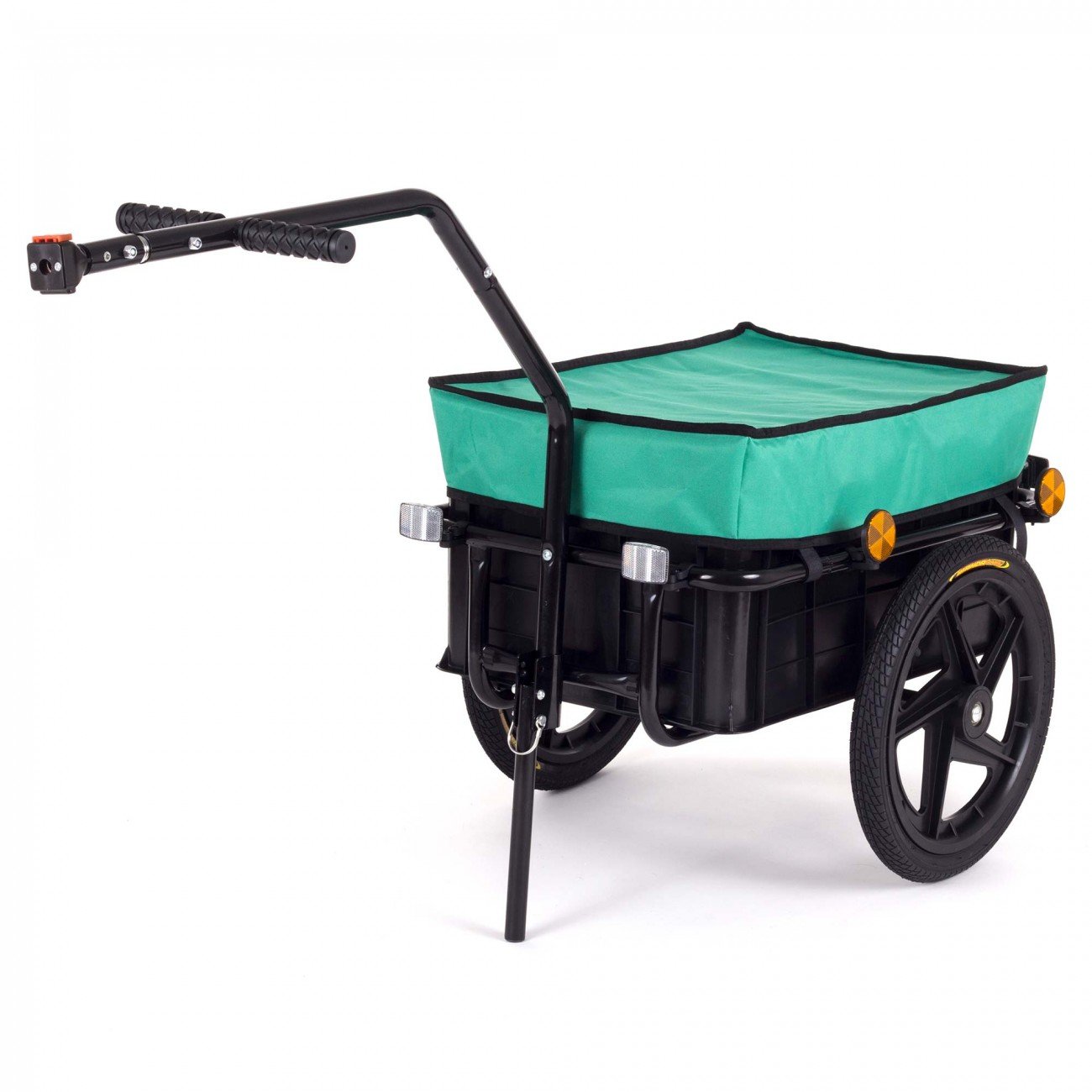 SAMAX Transportanhänger Fahrradanhänger Lastenanhänger Fahrrad Anhänger Handwagen mit Kunststoffwanne für 60 Kg / 70 Liter in Grün