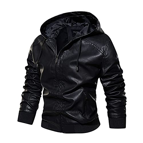 Herren Lederjacke mit Fell Gefüttert Leder Jacke für Männer mit Kapuze Winter Warm Wintermantel Bomberjacke Motorradjacke Herren Bikerjacke Fliegerjacke Pilotenjacke Braun Schwarz Weiss 3XL 4XL 6XL