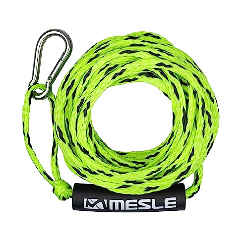 MESLE Schlepp-Leine 2P 50' für Wassersport Tubes und Schleppreifen, mit Schwimmer und Karabiner, Zug-Seil für 2 Personen Towable, Länge 15,2 m, Farbe:grün