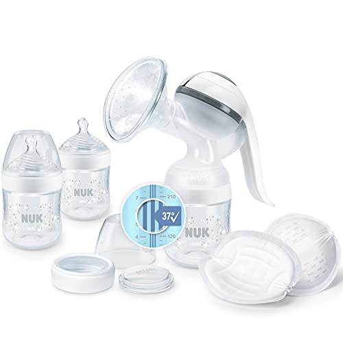 NUK Nature Sense Still-Set | mit Handmilchpumpe und Flaschen | Temperature Control Anzeige | weiß