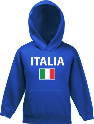 Shirtstreet24, EM/WM 20 - Italia, Italien Italy Fußball Fan Kinder Kapuzen Hoodie - Pullover, Größe: 116,Royal Blau