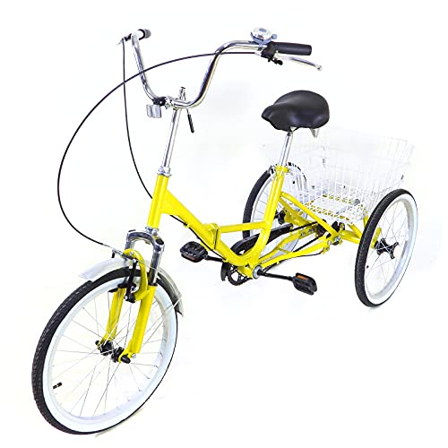 OUKANING Dreirad Erwachsene 20 Zoll faltbar Fahrrad Dreirad für Erwachsene,Senioren, Frauen, Männer Lastenfahrrad 3 Rad Fahrrad mit Einkaufskorb