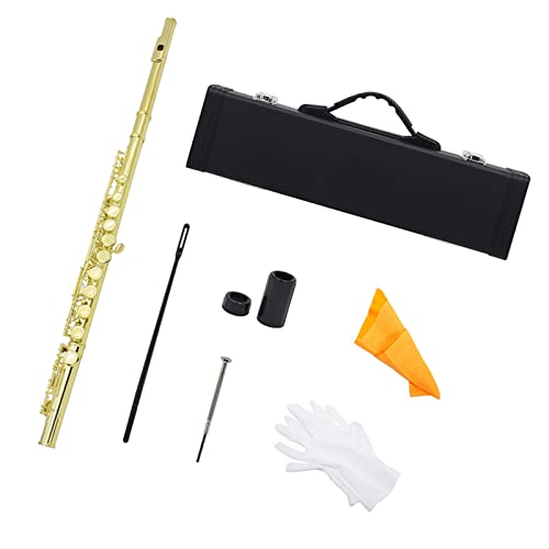 PECY 16-Loch-C-Key-Flöte Mit Koffer, Rucksack, Reinigungsstab, Wischhandschuhe, Flötenzubehörteile Querflöten (Color : Gold)