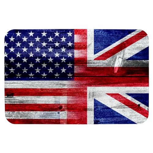 MUOOUM Badematte mit amerikanischer britischer Flagge, wasserabsorbierend, rutschfest, kühl, dünn, waschbar, schnell trocknend, für Dusche, Badewanne, Innentür, 50 x 80 cm
