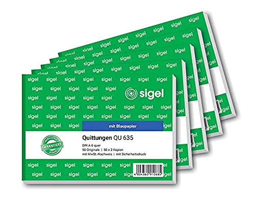 SIGEL QU635/5 Quittungsblock A6 quer, 3x50 Blatt, 5er Pack