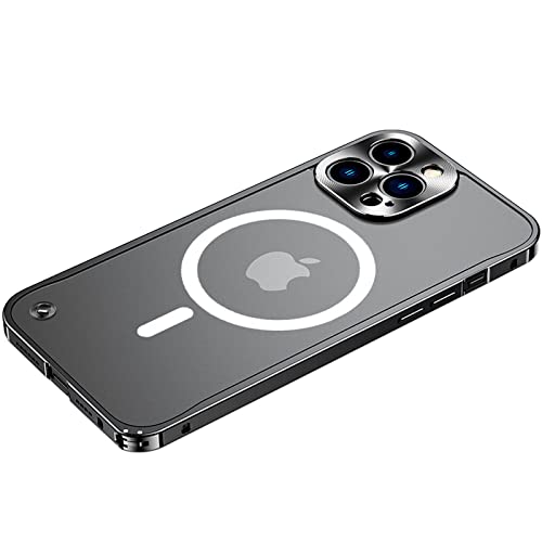 LOXO CASE MetallRahmen Hülle für iPhone 13/13 Pro/13 Pro Max, [Kompatibel mit Mag-Safe] Metall Rahmen + Harte Matte PC Rückseite [Kratzfest Stoßfeste] [Anti Fingerprint],Black,iPhone13 Mini