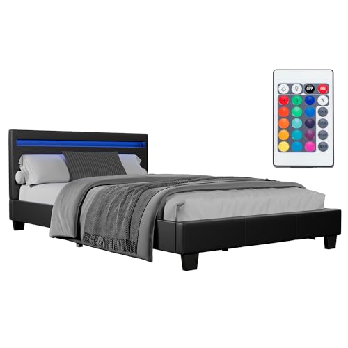 ArtLife Polsterbett Verona 120×200 cm schwarz | Bettgestell Holz inkl. LED-Beleuchtung, Kunstleder & Lattenrost | Einzelbett Kunstlederbett Bett