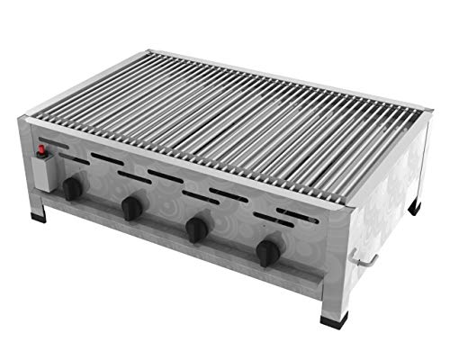 ChattenGlut Professional Gastrobräter 4-flammig Tischgerät Edelstahl Stahlbrenner für Flüssiggas 810x530x270 mm (14,7kW Einzelne Edelstäbe als Rost)