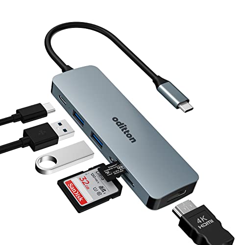 Hub USB C, oditton 6 in 1 USB C Hub mit 4K HDMI Output, 100W PD Port, SD/TF Card Reader, 2 USB 3.0, Adapter USB C für MacBook Pro/Air iPad Pro Dell Huawei Surface Pro 8/7 und Andere Type C Gerät