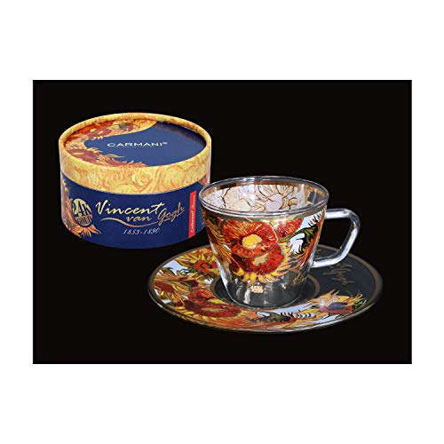 CARMANI - Einzigartige bemalte Kaffee-Espresso-Tasse mit "Sonnenblumen" von Vincent Van Gogh