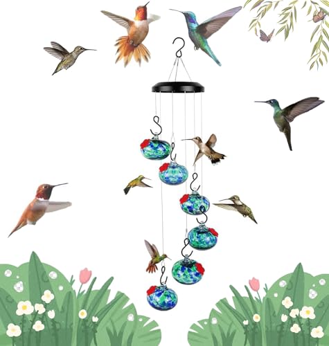 Sherem Wind Chime Hummingbird Feeder, Charming Wind Chimes Hummingbird Feeders, Windchime Hummingbird Feeder, Libiyi Wind Chime Hummingbird Feeders for Outdoors (C)