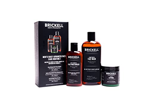 Brickell Men's Daily Advanced Face Care Routine I - Set aus Gesichtsreinigung, Feuchtigkeitscreme & Gesichtspeeling - Natürliche & organische Männer Gesichtspflege - Parfümiert