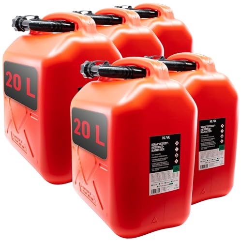 5x 20L Benzinkanister, Auswahl zwischen 5L / 10L / 20L Kraftstoffkanister Reserve Kanister UN-Zulassung ROT