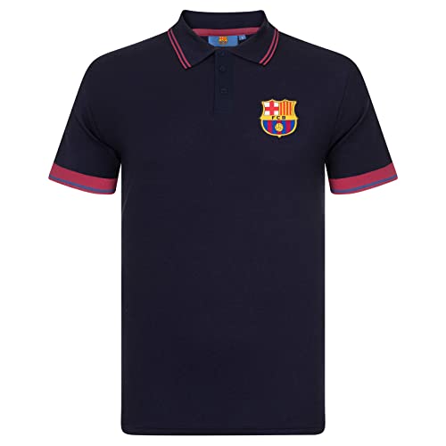 FC Barcelona Herren Polo-Shirt mit bunt gewebtem Vereinslogo - Marineblau - S