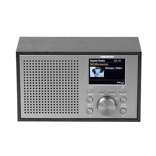 MEDION P66099 DAB+ UKW Radio (Retro Look, 2,4" Farbdisplay, 20 Watt, RDS, Display Dimmer, Digitaler Soundprozessor, Einschlafautomatik Sleep) Silber