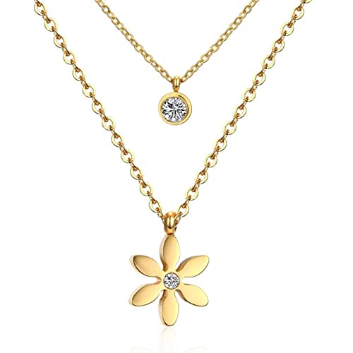 PAIHUIART Schöne Blume Anhänger Doppelkette Halskette Gold