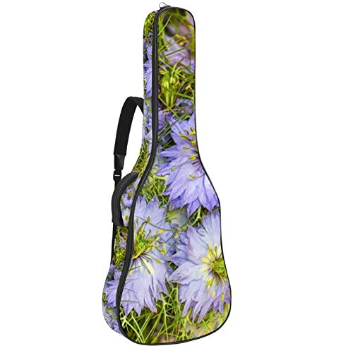 Gitarrentasche mit Reißverschluss, wasserdicht, weich, für Bassgitarre, Akustik- und klassische Folk-Gitarre, violette Blätterblätter
