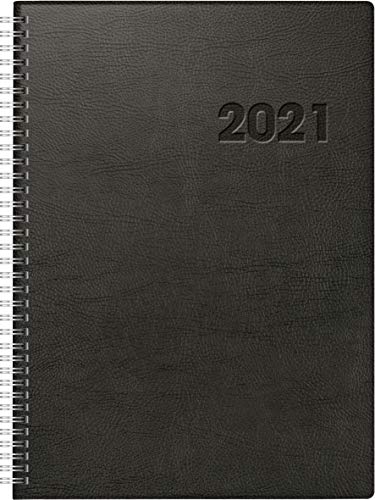 rido/idé 7027501901 Buchkalender Conform, 1 Seite = 1 Tag, 210 x 291 mm, Kunststoff-Decke schwarz, Kalendarium 2021, Wire-O-Bindung