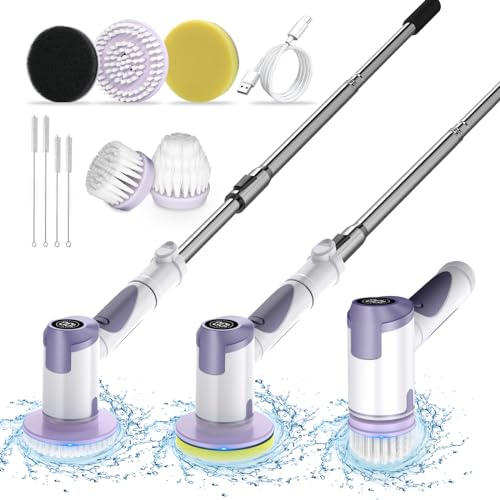 Electric Cleaning Brushes with 5 Interchangeable Brush Heads and 2 Adjustable Speeds, Cordless Handheld Cleaning Brush for Cleaning Bathroom and Kitchen