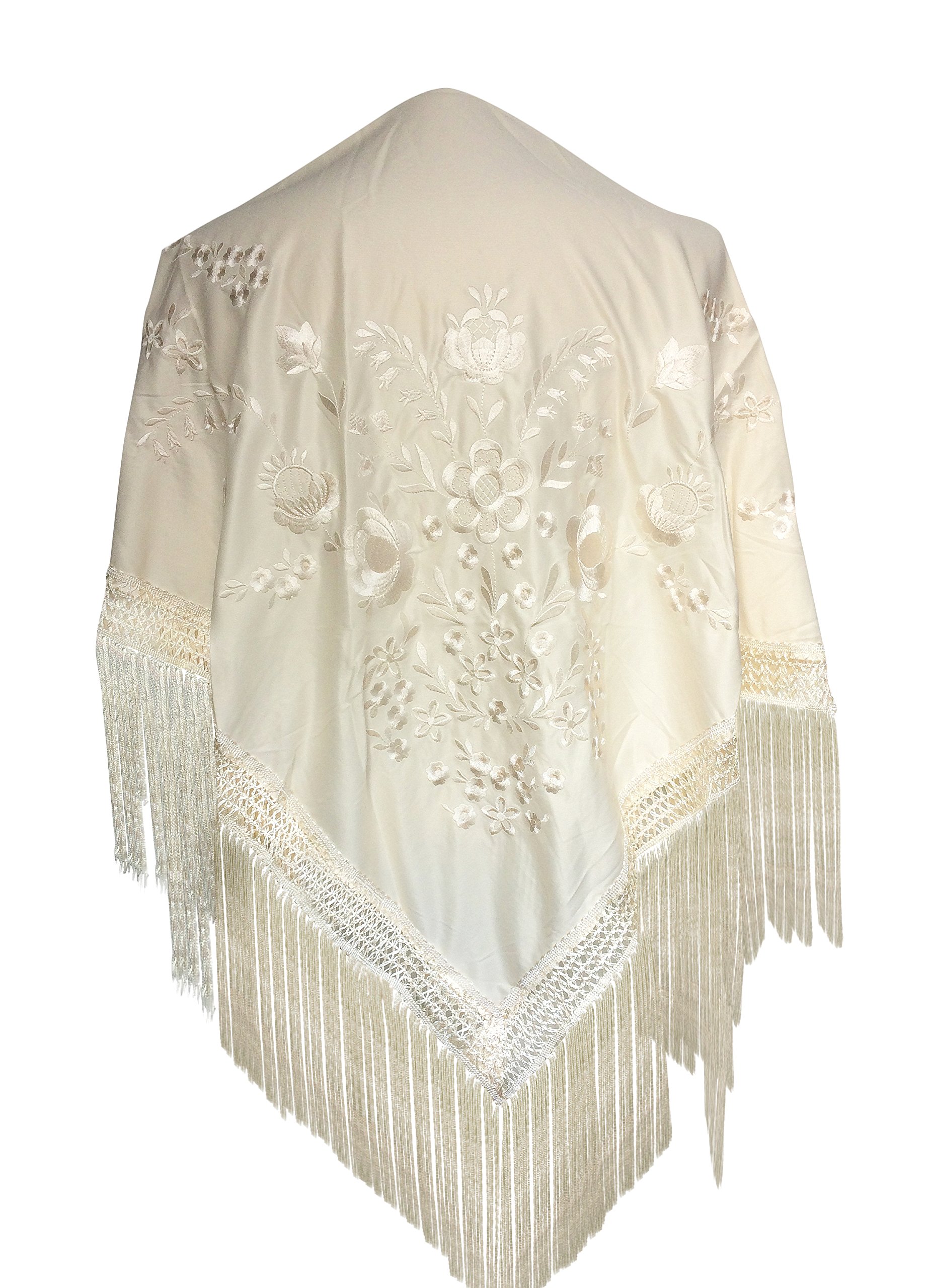La Senorita Spanischer Manton Tuch Schal bestickt. Flamenco-Tücher für das Fair-, Sevillana- oder Flamenco-Kleid. [160 x 80 cm] Ideale Größe für alle Altersgruppen [Mädchen & Frauen]