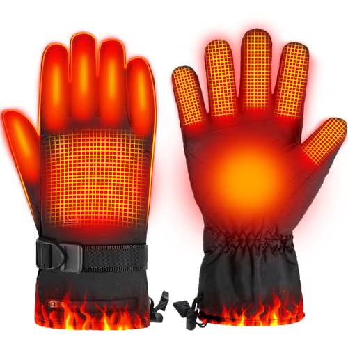OBEST Heizhandschuh, 4000mAh Beheizte Handschuhe, Volle 5-Finger-Handschuhe, 3-Gang-Temperaturregelung und wasserdicht, für Motorradfahren und Skifahren