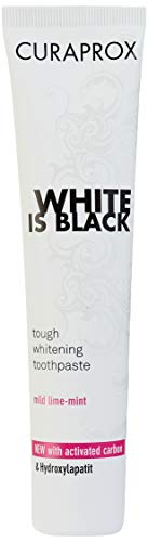 CURAPROX White is Black Zahnpasta für weiße Zähne, Zahnaufhellung mit schwarzer Zahnpasta aus Aktivkohle der Kokosnuss, whitening toothpaste, 1 x 90 ml
