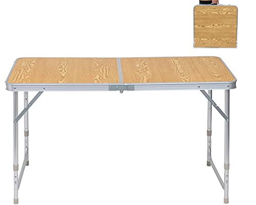 eSituro Campingtisch Reisetisch zusammenklappbar Pickniktisch höhenverstellbar 120x60x55-62-70cm, Tischplatte aus MDF, Eiche