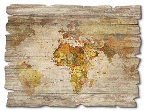 Artland Wandbild aus Holz Shabby Chic Holzbild rechteckig 40x30 cm Querformat Weltkarte Kontinente Welt Erde Karte Vintage T9NI