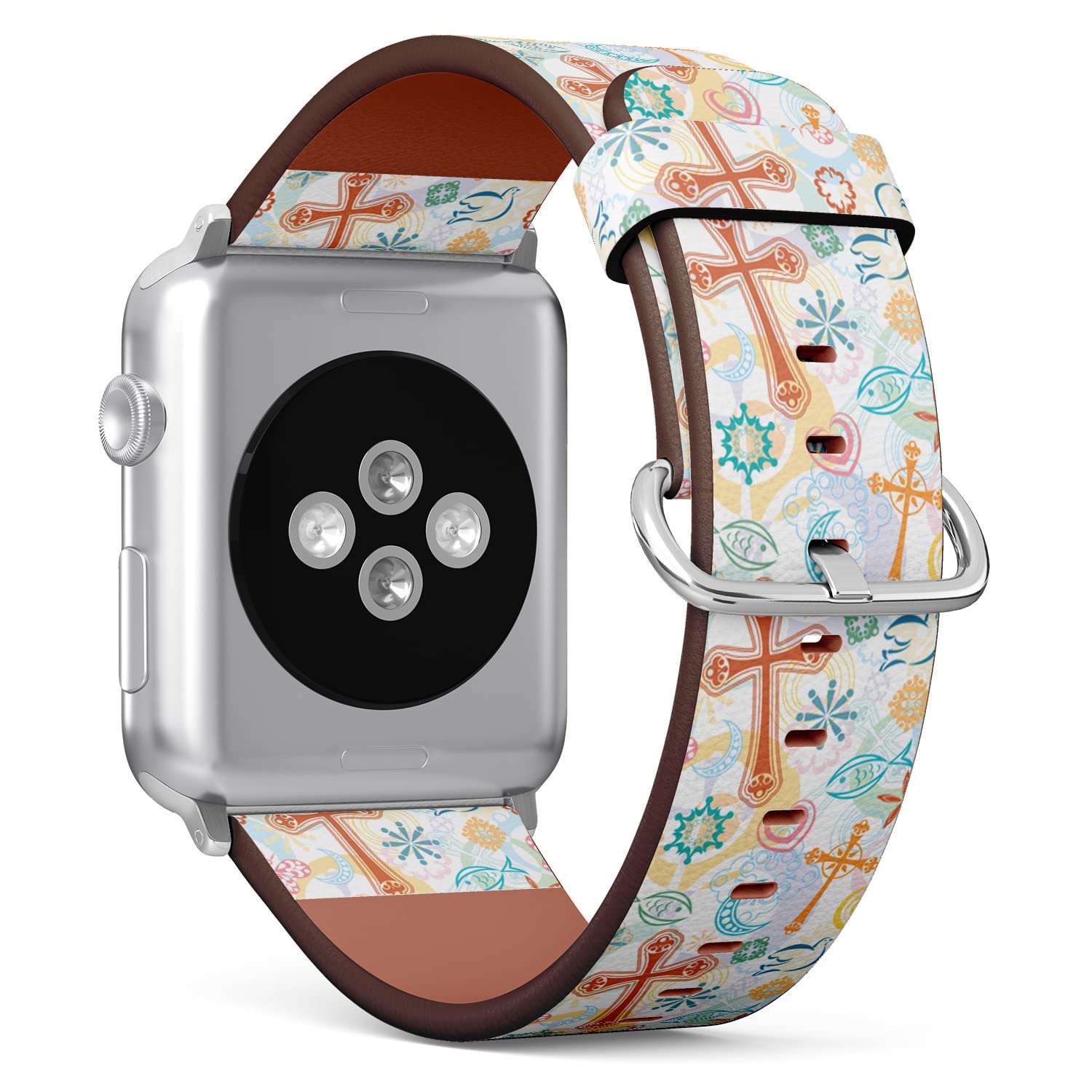 IKIKI-TECH Kompatibel mit Apple Watch Armband 38 mm, 40 mm, 41 mm (christliches Symbolmuster), veganes Ersatzarmband aus veganem Leder für iWatch Serie 8, 7, 6, 5, 4, 3, 2, 1 Ultra SE
