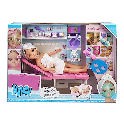 NANCY - Ein Tag Spa, Puppe mit Handtuch und Sonnenliege, Set für Masken, Glitzer-Make-up und Schönheitszubehör, für Mädchen und Jungen ab 3 Jahren, berühmt, (NAC37000)
