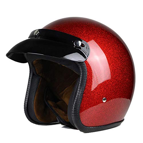 Woljay 3/4 Offener Sturzhelm, Helmet Motorrad-Helm Jet-Helm Scooter-Helm Vespa-Helm Halbhelme Motorrad Helm Flat Rot (S)