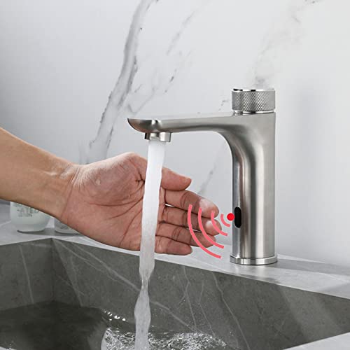 LPLYAA Handwaschsensor, automatischer Waschbeckenmischer, Waschbecken, Waschbecken für Badezimmer, Infrarot-Sensor, gebürstet Vision