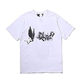 ASDF VLONE T-Shirt Herren Hip Hop Style Sommer Shirt O-Neck Kurzarm Top Streetwear Basic Freizeit Shirt Hemd Weich Atmungsaktiv Bequem Kleidung,White,Large