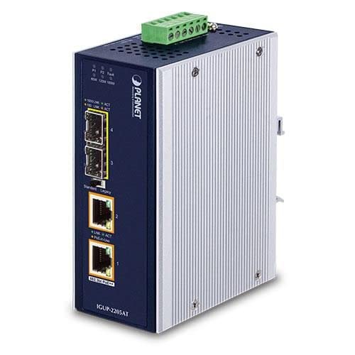 Planet Industrial 2-Port 100/1000X SFP to 2-Port 10/100/1000T, IGUP-2205AT (SFP to 2-Port 10/100/1000T 802.3bt PoE++ Media Converter (802.3bt Type-4, PoH, Legacy Mode Support))