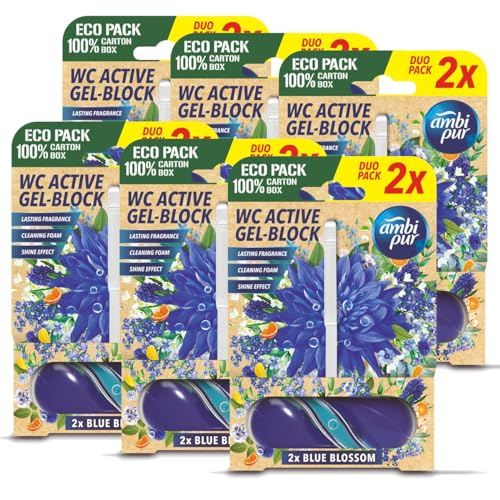 Ambi Pur WC Active Gel-Block 2x45g Blue Blossom - WC Duft (6er Pack)
