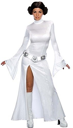 Fancy Me Damen Sexy Prinzessin Leia Star Wars plus Wig Lizensiert Büchertag Kostüm Kleid Outfit - Weiß, Weiß, 6-8