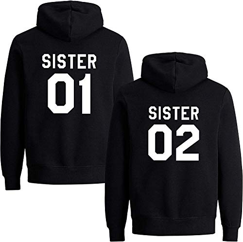 Couples Shop Best Friends Damen Sister Pullover Hoodie Für Zwei Mädchen Beste Freunde BFF - 1 Stück Sister 02 Schwarz L