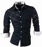 jeansian Herren Freizeit Hemden Shirt Tops Mode Langarmlig Men's Casual Dress Slim Fit 2028_Navy_XXL